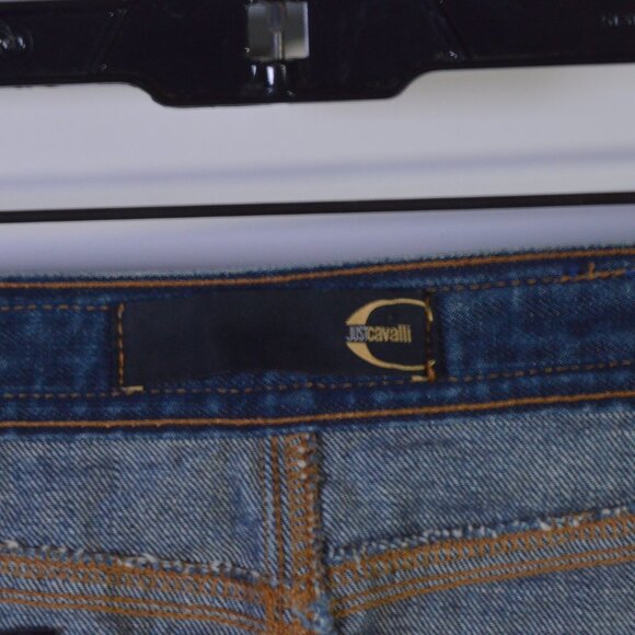 Roberto Cavalli Denim Jeans Embroidered Ribbon Skirt Size 40 - Picture 8 of 11